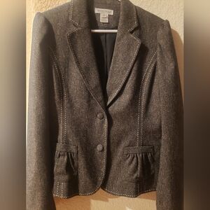 White House Black Market Charcoal Blazer with White Stitching